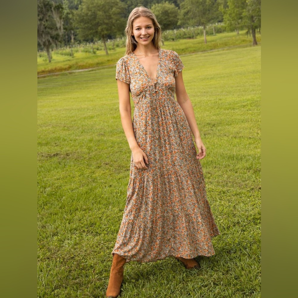 NATURAL LIFE Floral Maxi Dress - Orange and Green